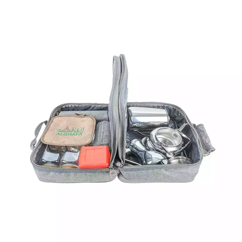 full-coffee-tea-set-bag-complete-camping-kit-with-pvc-lining-multi-color-wooden-khaki-red-grey-portable-outdoor-organizer-alghafa