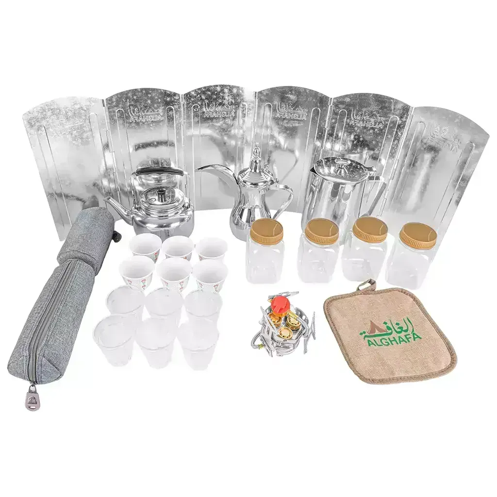 full-coffee-tea-set-bag-complete-camping-kit-with-pvc-lining-multi-color-wooden-khaki-red-grey-portable-outdoor-organizer-alghafa