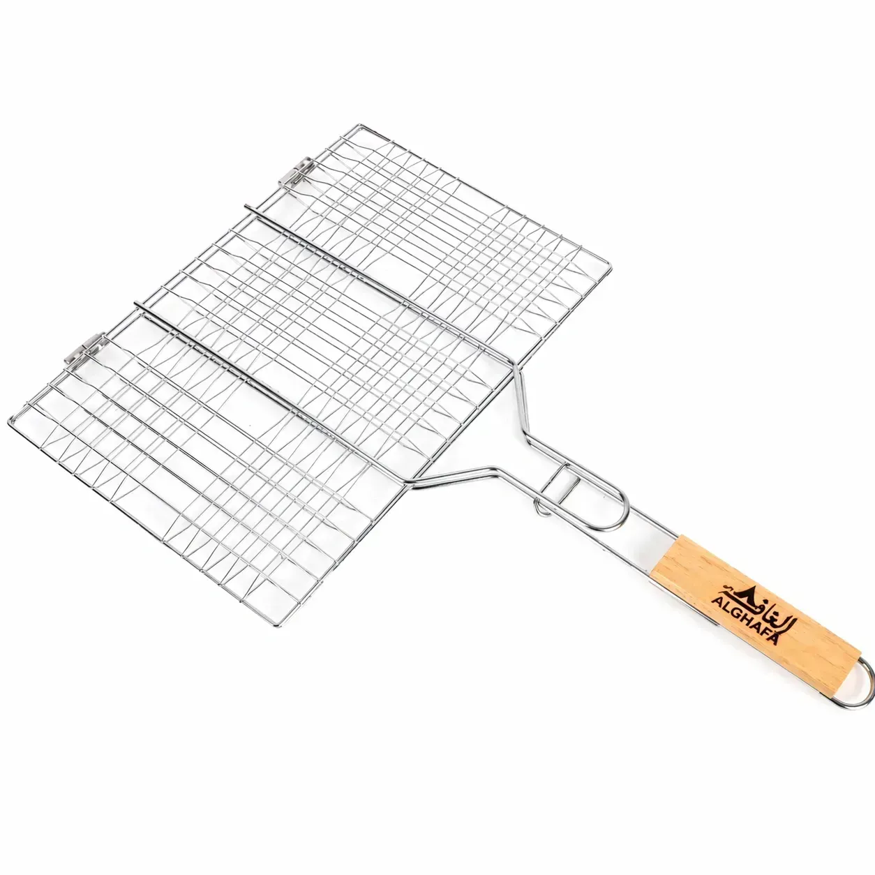 alghafa-bbq-grill-basket-3423cm-stainless-steel-chrome-plated-grilling-rack-with-wooden-handle-lockable-barbecue-mesh