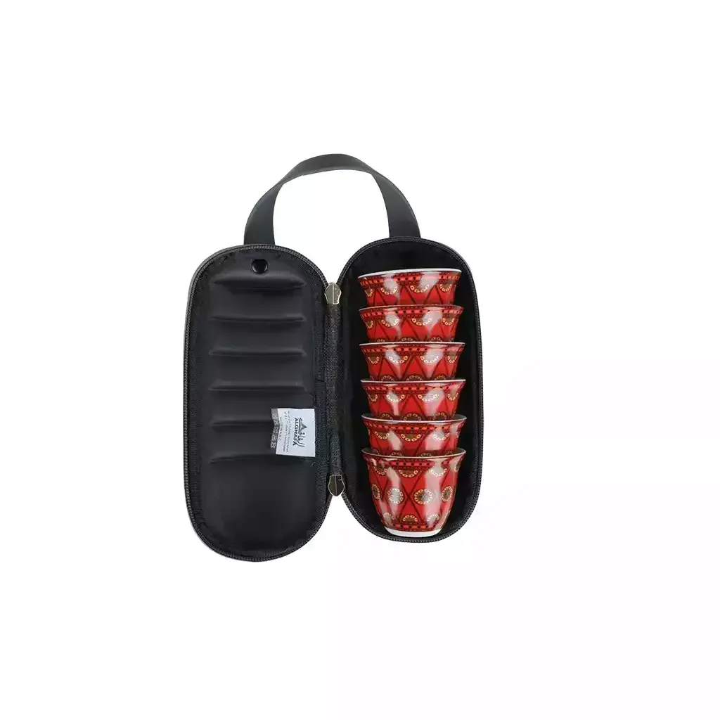 arabic-coffee-cups-set-with-carry-bag-6-cups-80ml-najdi-red-pattern-grey-edition