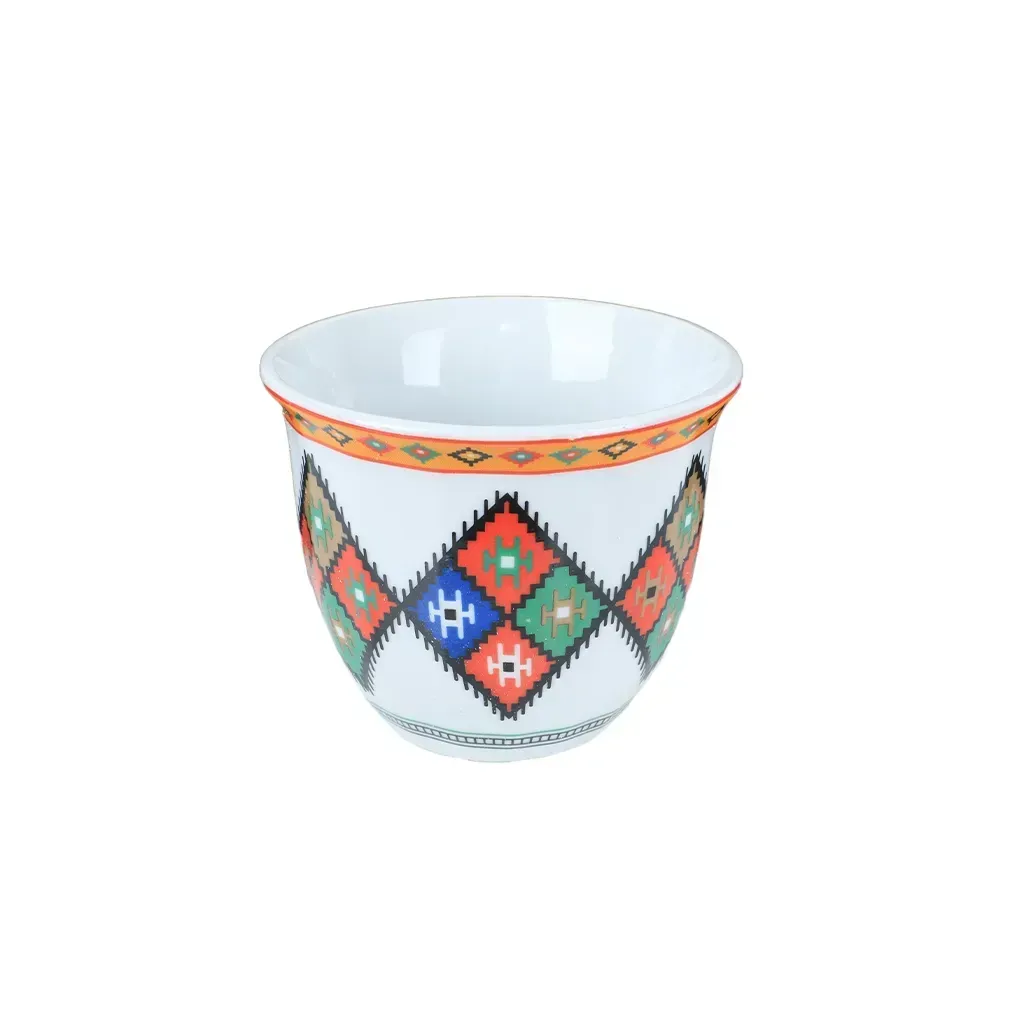 ALGHAFA Arabic Coffee Cups Set – Asiri Pattern Design – 180ml Ceramic Coffee Cups (6 Pieces Set)