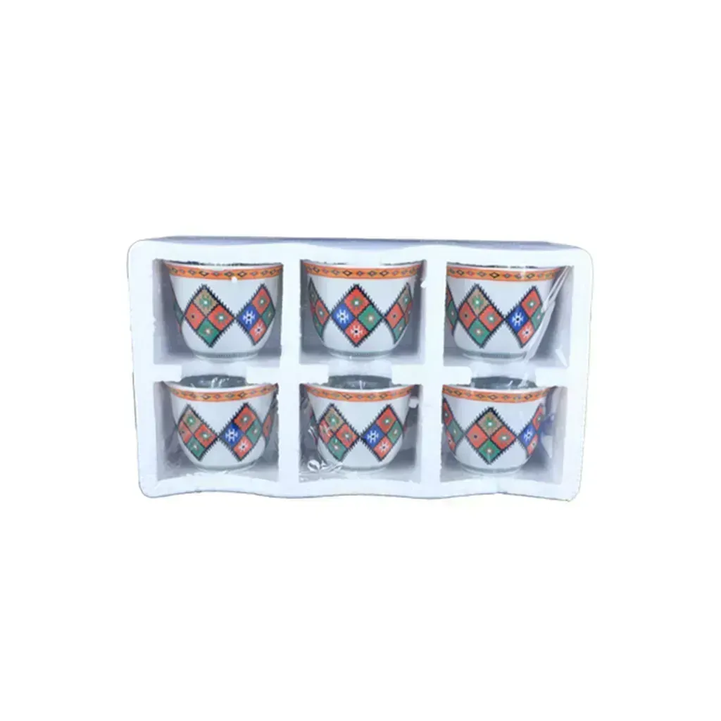 ALGHAFA Arabic Coffee Cups Set – Asiri Pattern Design – 180ml Ceramic Coffee Cups (6 Pieces Set)
