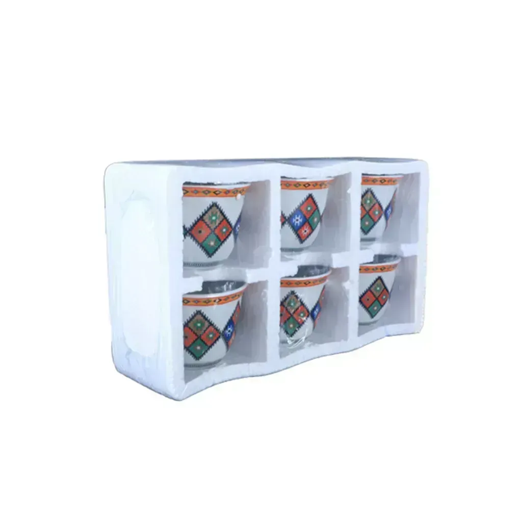 ALGHAFA Arabic Coffee Cups Set – Asiri Pattern Design – 180ml Ceramic Coffee Cups (6 Pieces Set)