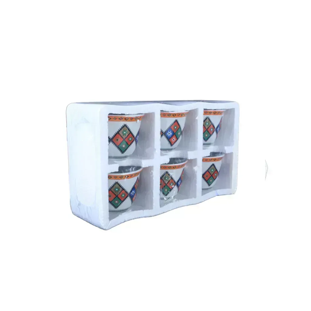 ALGHAFA Arabic Coffee Cups Set – Asiri Pattern Design – 180ml Ceramic Coffee Cups (6 Pieces Set)
