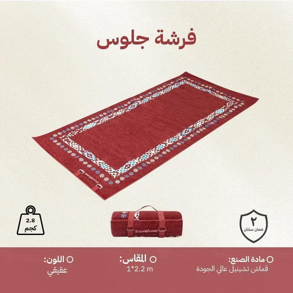 فرشة جلوس خارجية 1×2.2 متر – سجادة رحلات بقاعدة مقاومة للماء – فرشة تخييم محمولة لـ 2–3 أشخاص – الغافة