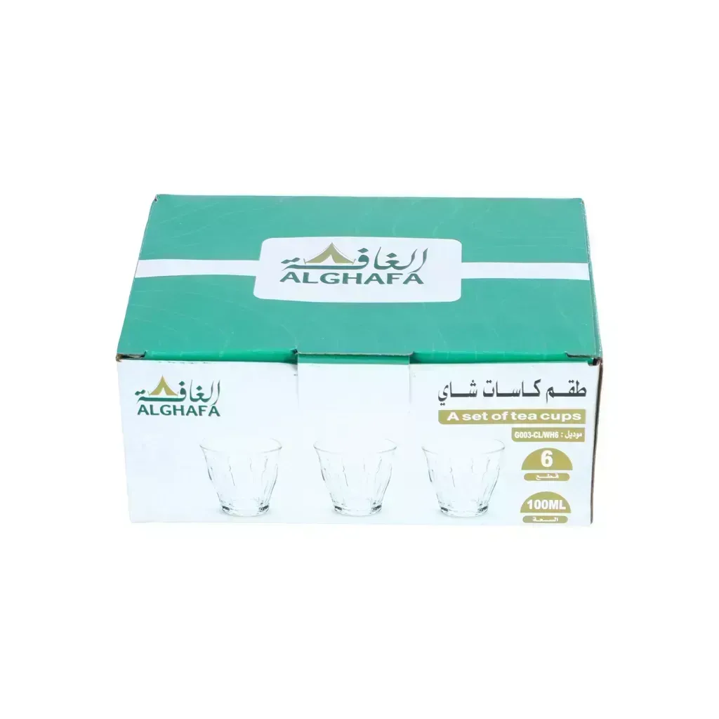 طقم كاسات شاي زجاج الغافة 6 حبات – 100 مل بكوب شفاف – أكواب تقديم أنيقة للضيافة