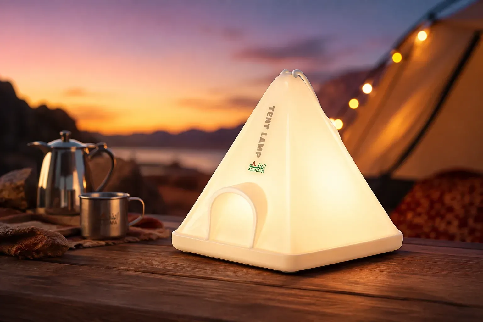 Tent-Shaped Rechargeable Camping Lantern – Adjustable 6-Level LED Light with White & Yellow Colors – 1200mAh Battery – IPX4 – ALGHAFA