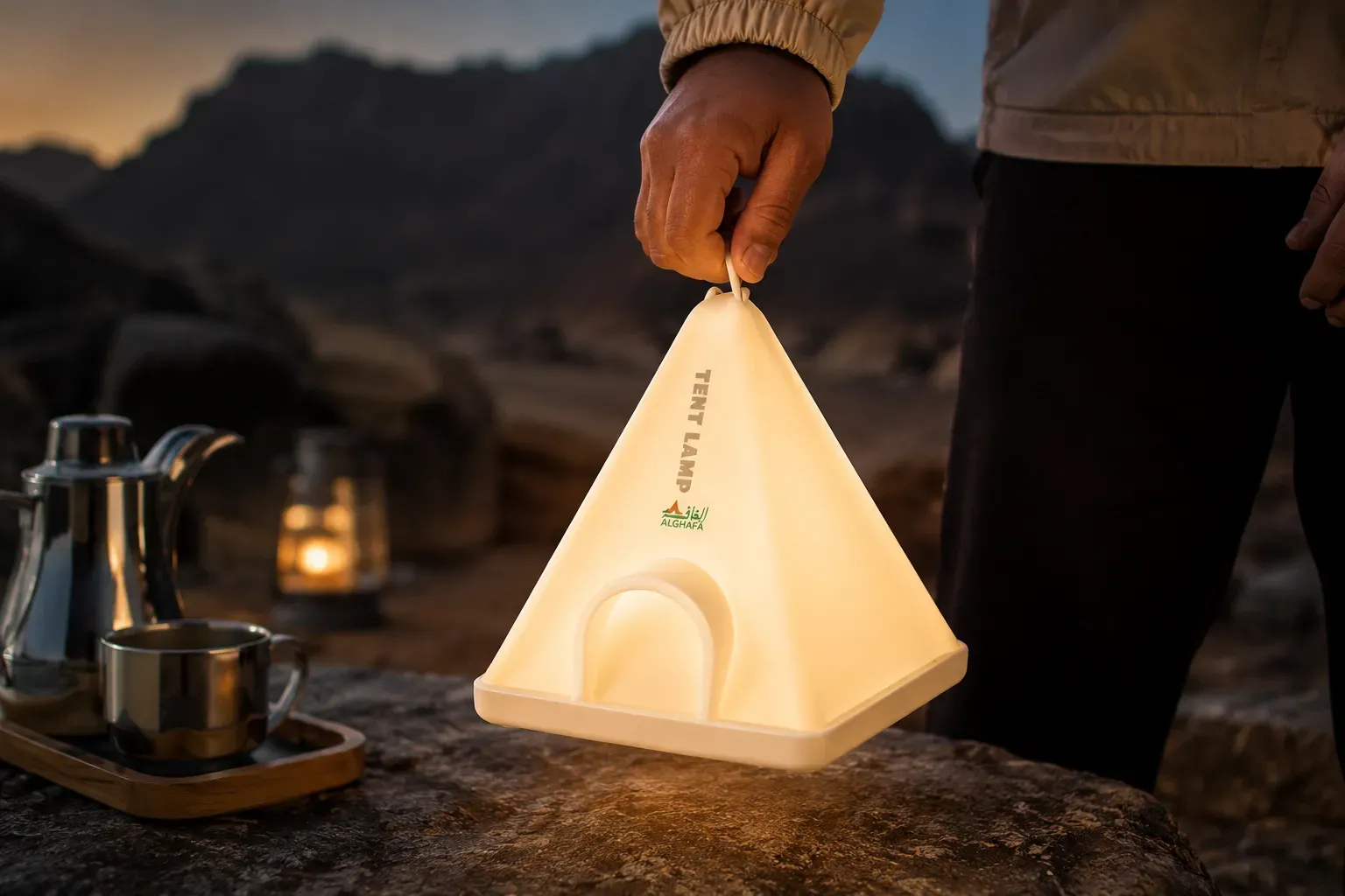 Tent-Shaped Rechargeable Camping Lantern – Adjustable 6-Level LED Light with White & Yellow Colors – 1200mAh Battery – IPX4 – ALGHAFA