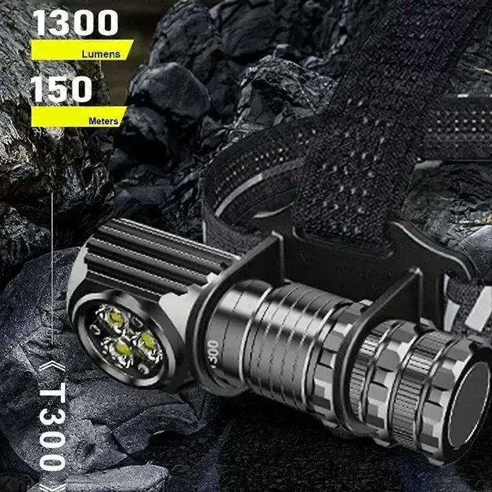 مصباح رأس XINSITE TD-T300 LED قابل للشحن – إضاءة 1300 لومن مقاومة للماء مع قاعدة مغناطيسية – للتخييم والصيد والطوارئ