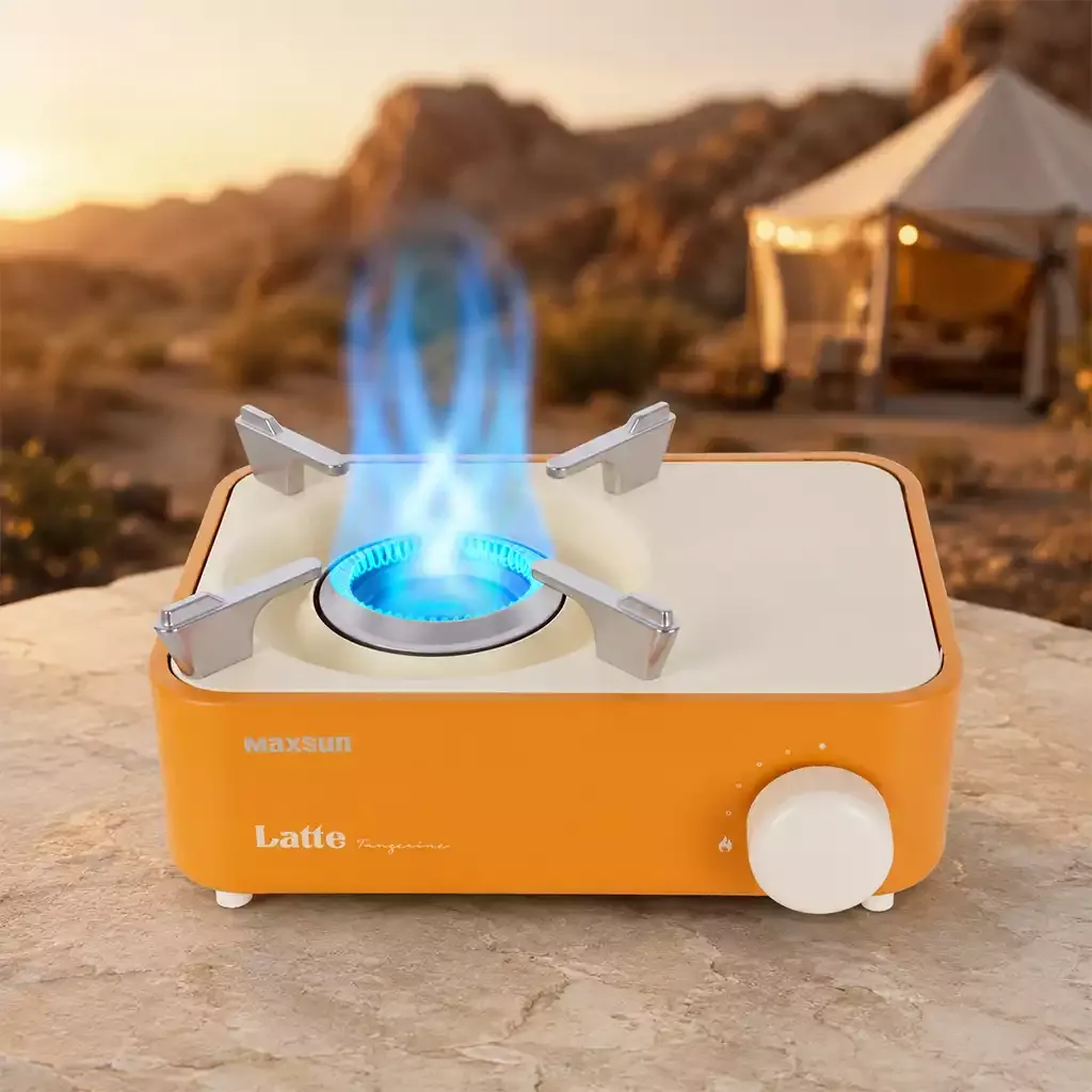 MAXSUN Latte orange portable camping gas stove with electronic ignition and adjustable flame control