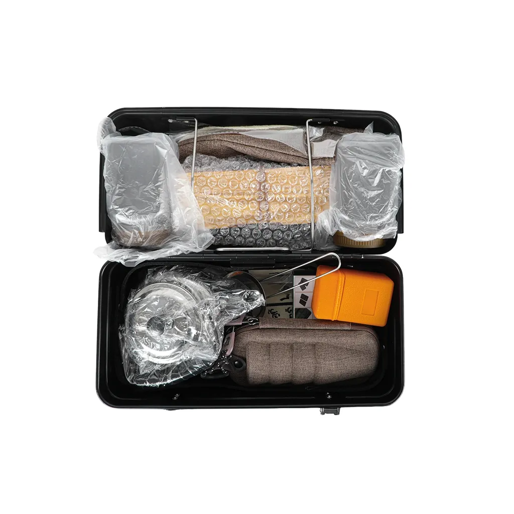 ALGHAFA Hizb Al Shay Azba Box –black- 26-Piece Camping Tea & Coffee Set – Portable Outdoor Organizer Box – Black