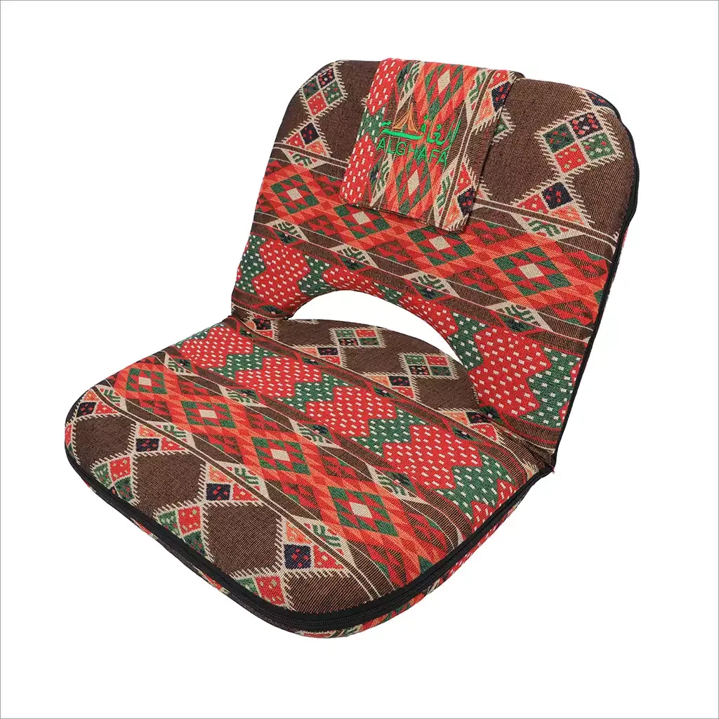 Al Ghafa brown heritage-pattern floor Kashta chair with adjustable backrest