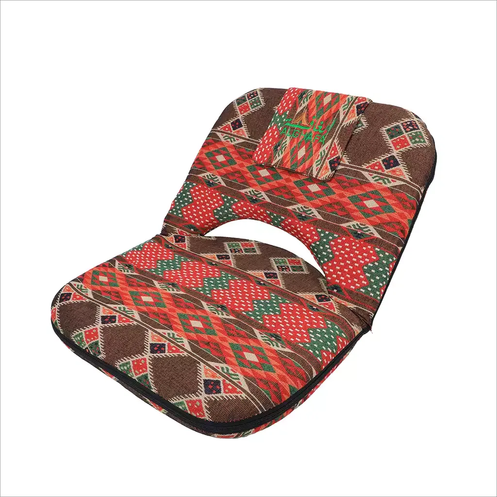 Al Ghafa brown heritage-pattern floor Kashta chair with adjustable backrest