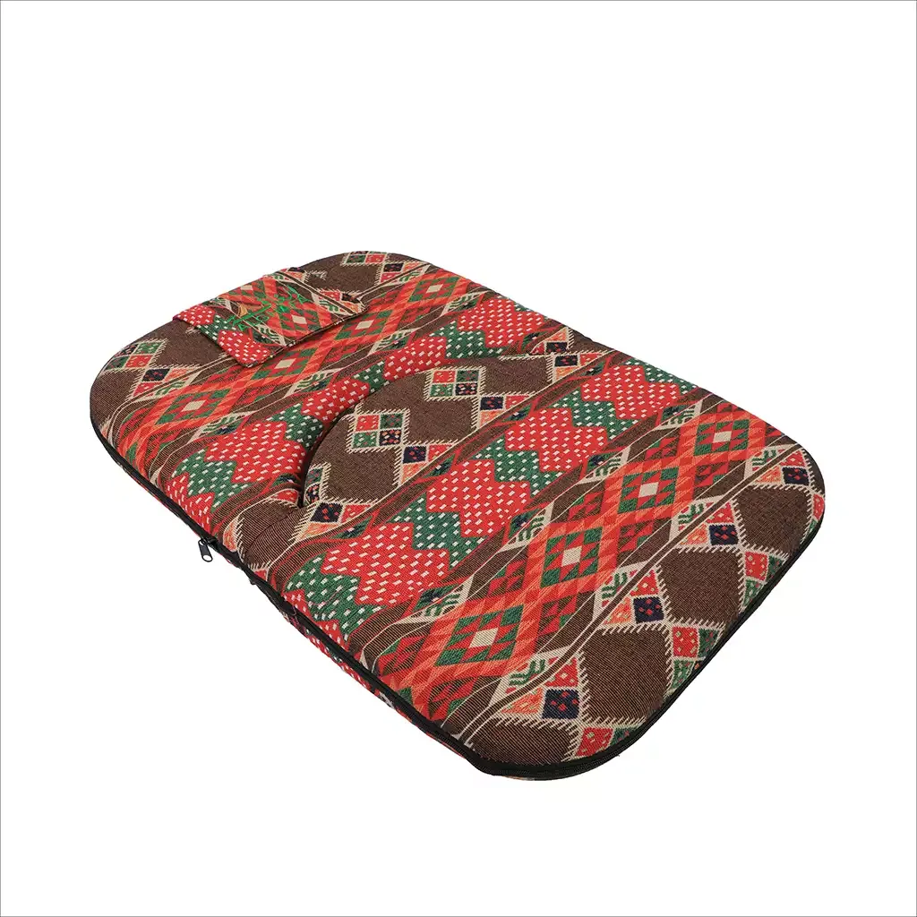 Al Ghafa brown heritage-pattern floor Kashta chair with adjustable backrest