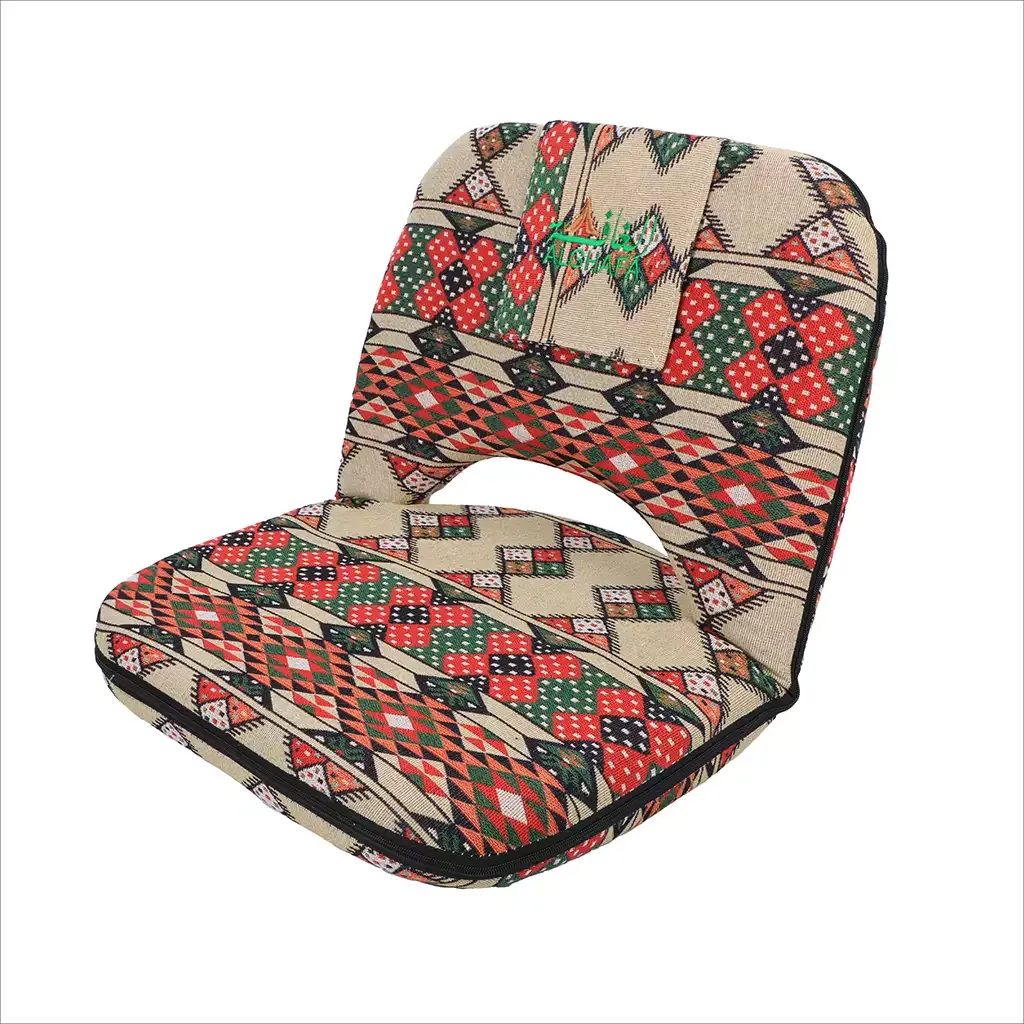 Al Ghafa beige heritage-pattern foldable floor chair with adjustable backrest