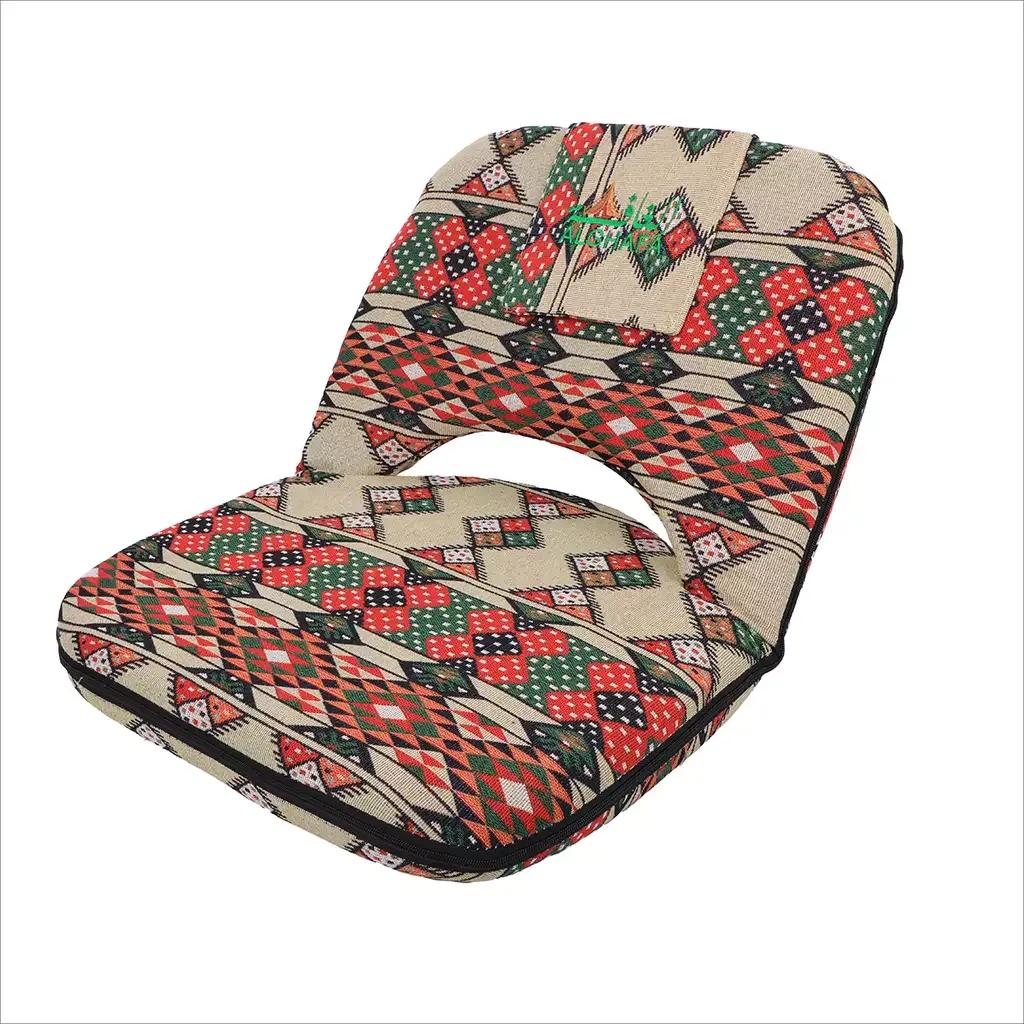 Al Ghafa beige heritage-pattern foldable floor chair with adjustable backrest