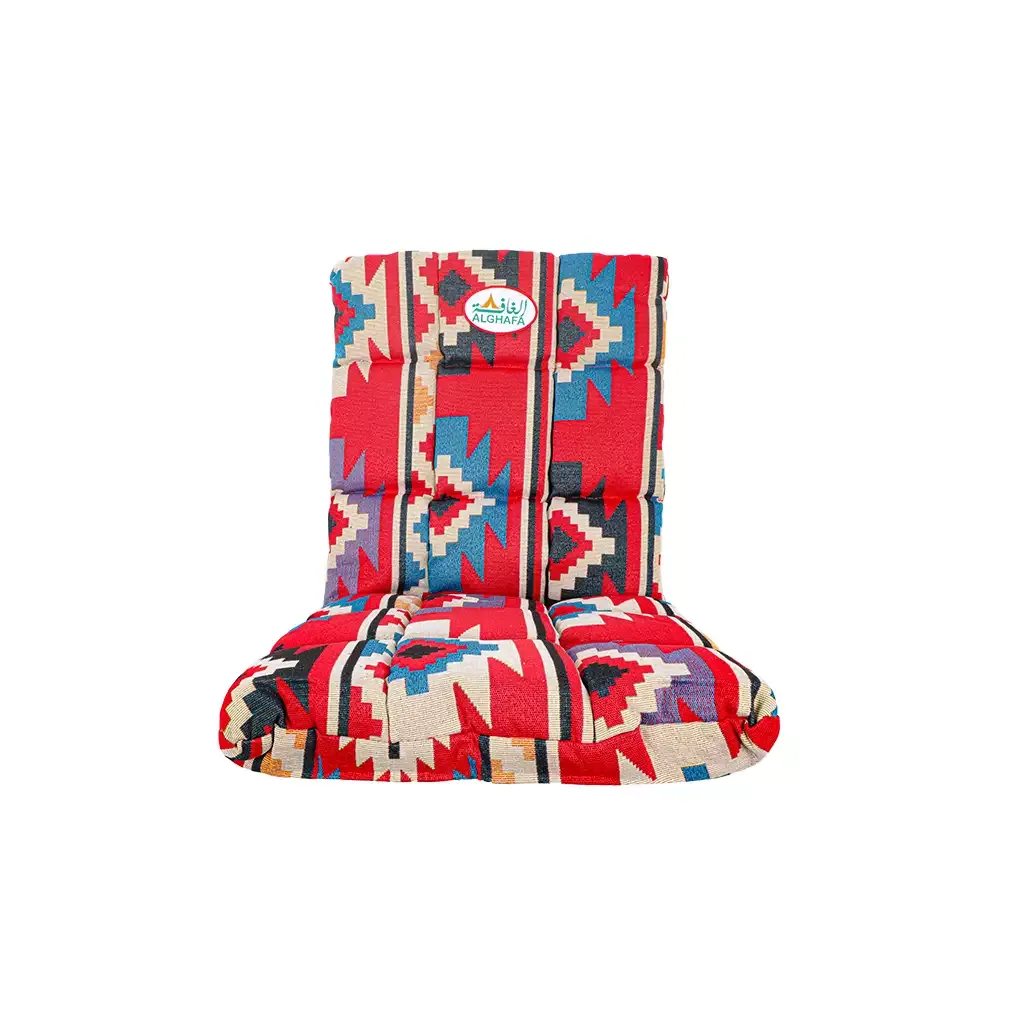 Al Ghafa Al Azm red padded ground chair with heritage pattern and adjustable backrest