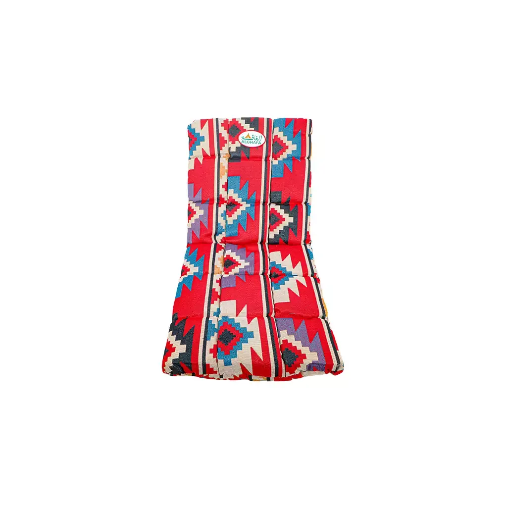 Al Ghafa Al Azm red padded ground chair with heritage pattern and adjustable backrest
