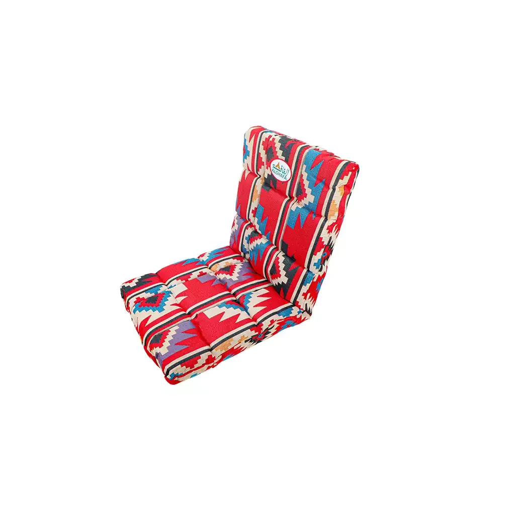 Al Ghafa Al Azm red padded ground chair with heritage pattern and adjustable backrest