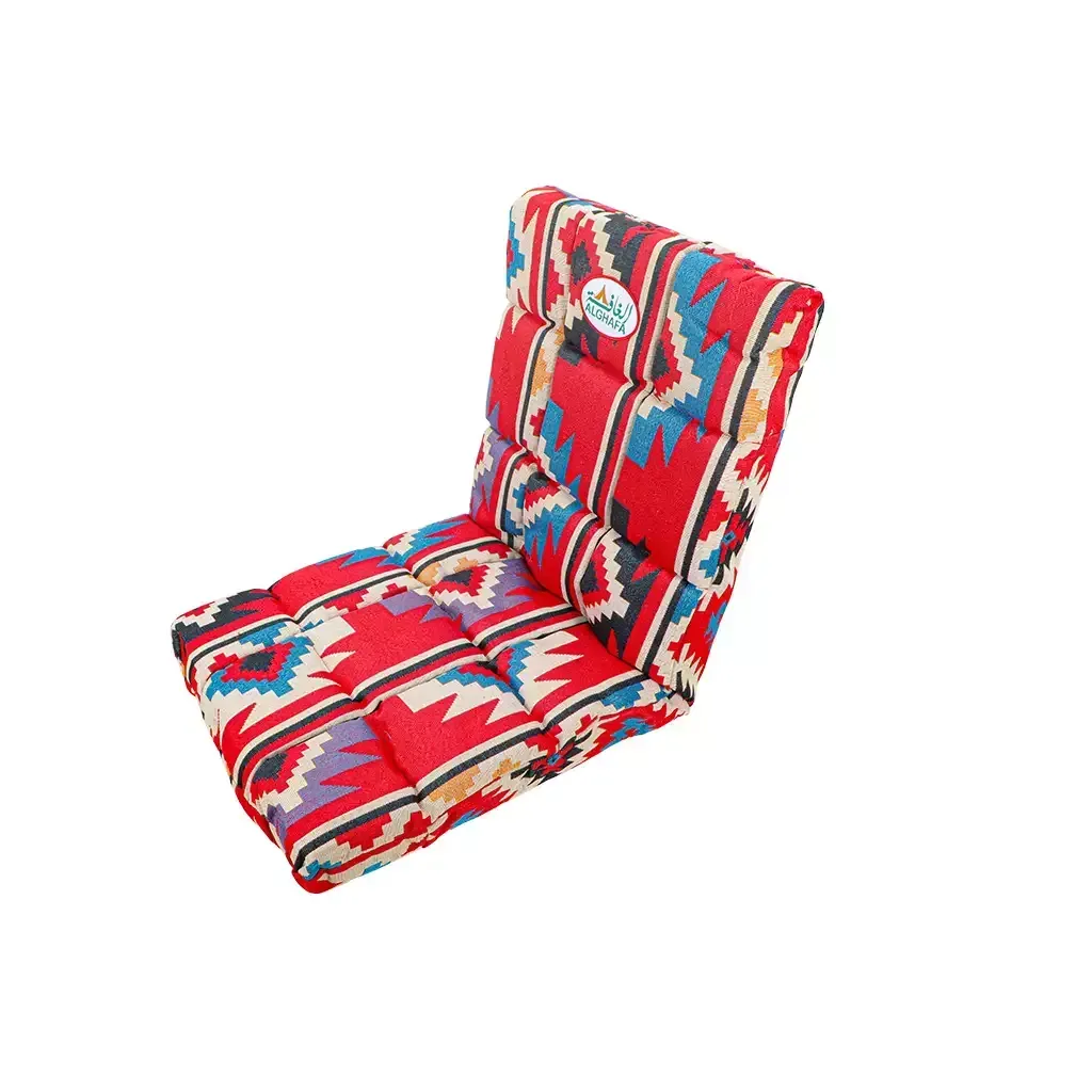 Al Ghafa Al Azm red padded ground chair with heritage pattern and adjustable backrest
