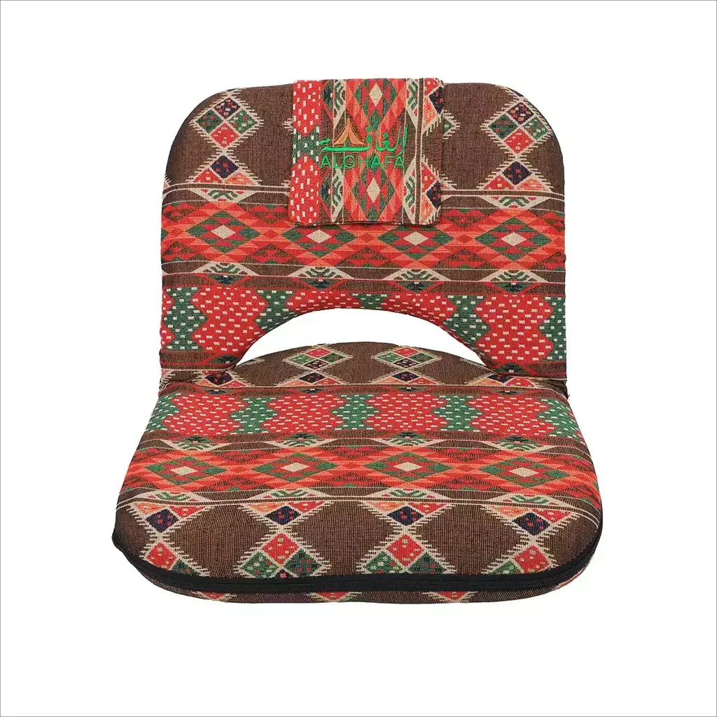 Al Ghafa brown heritage-pattern floor Kashta chair with adjustable backrest