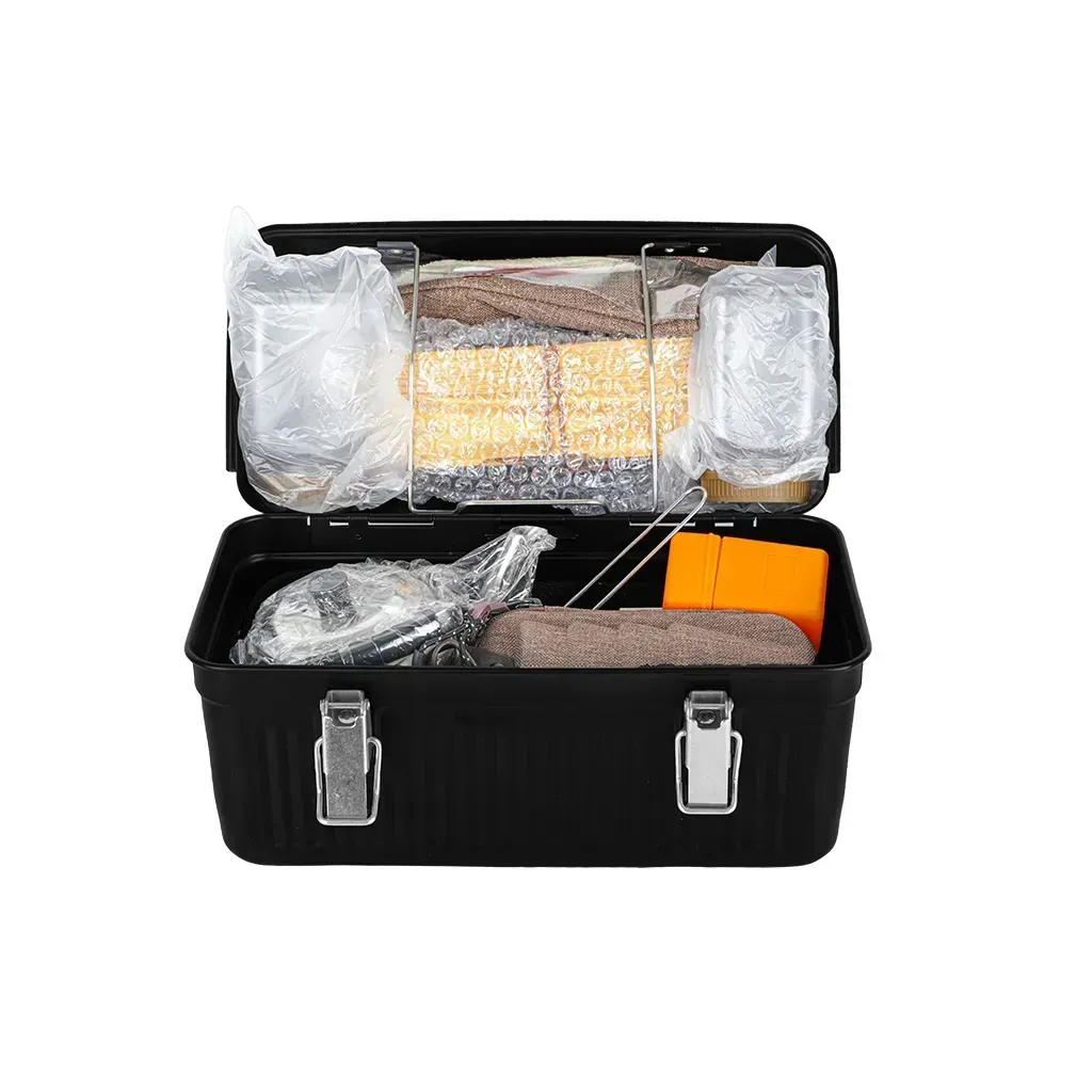 ALGHAFA Hizb Al Shay Azba Box –black- 26-Piece Camping Tea & Coffee Set – Portable Outdoor Organizer Box – Black