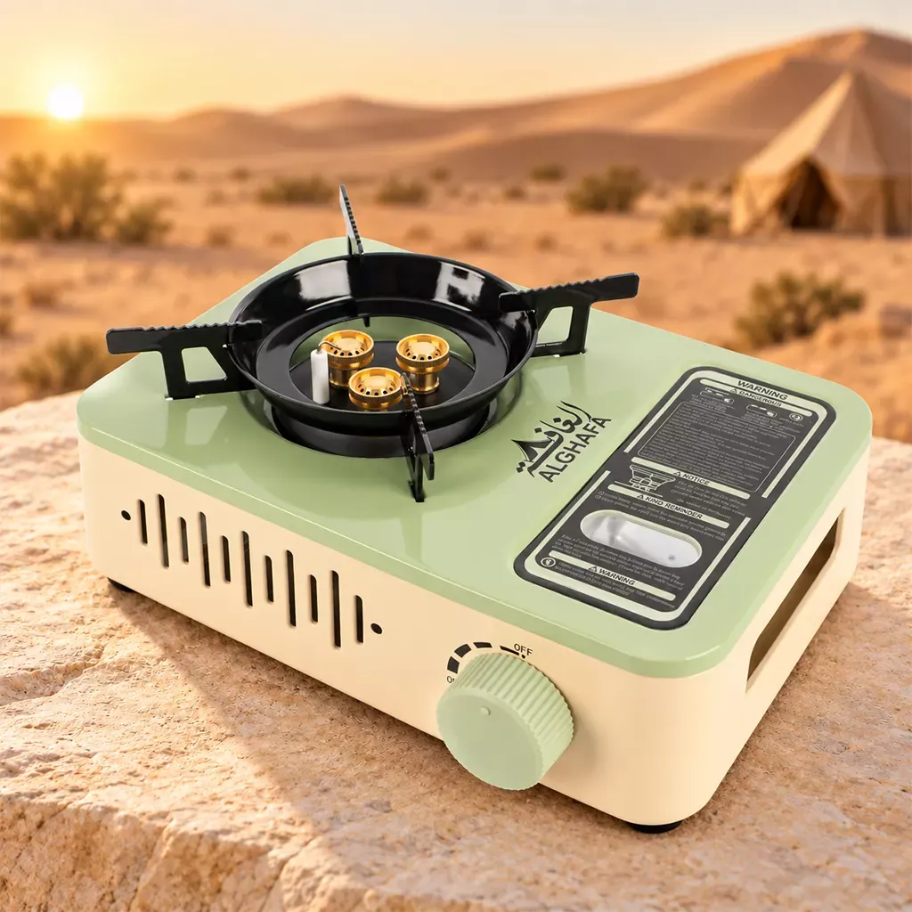 ALGHAFA Glow Stove in green with burner head and control knob