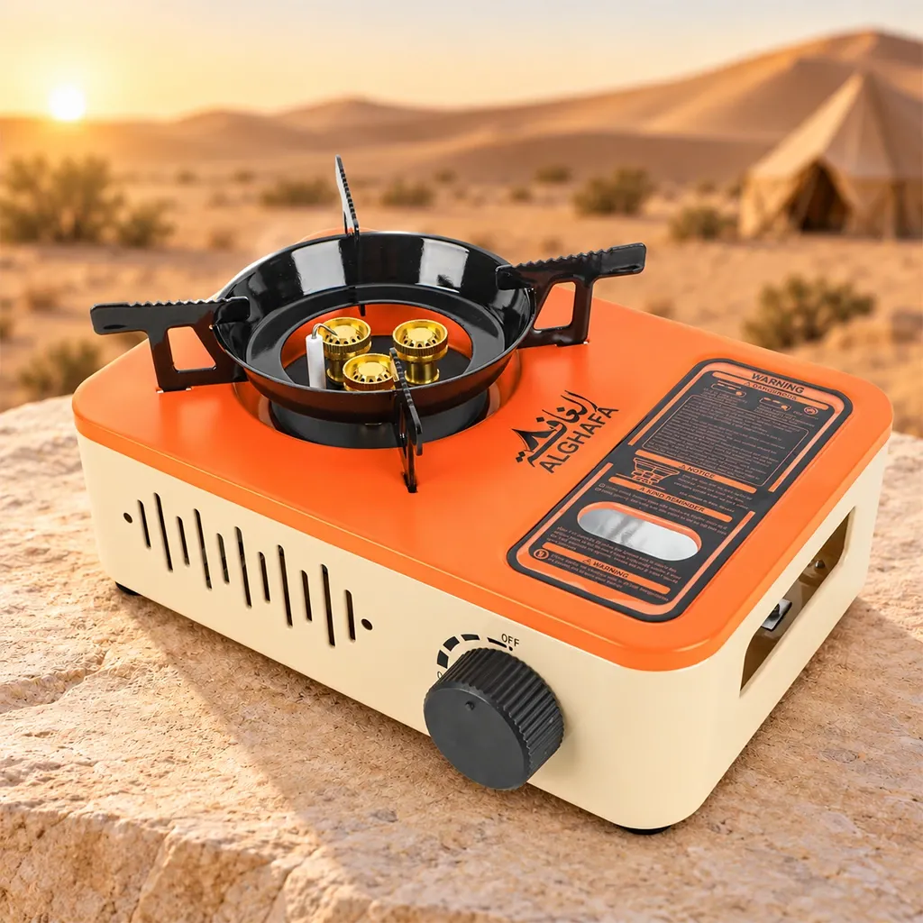 ALGHAFA Glow Stove in orange with burner head and control knob