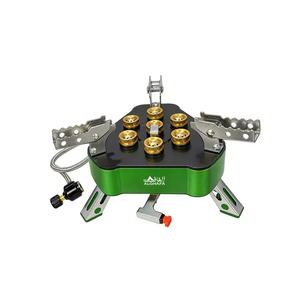 ALGHAFA Rafal 7-Burner Camping Gas Stove – 7 Brass Burners – Powerful Portable Outdoor Cooking Stove with Piezo Ignition and Carrying Bag