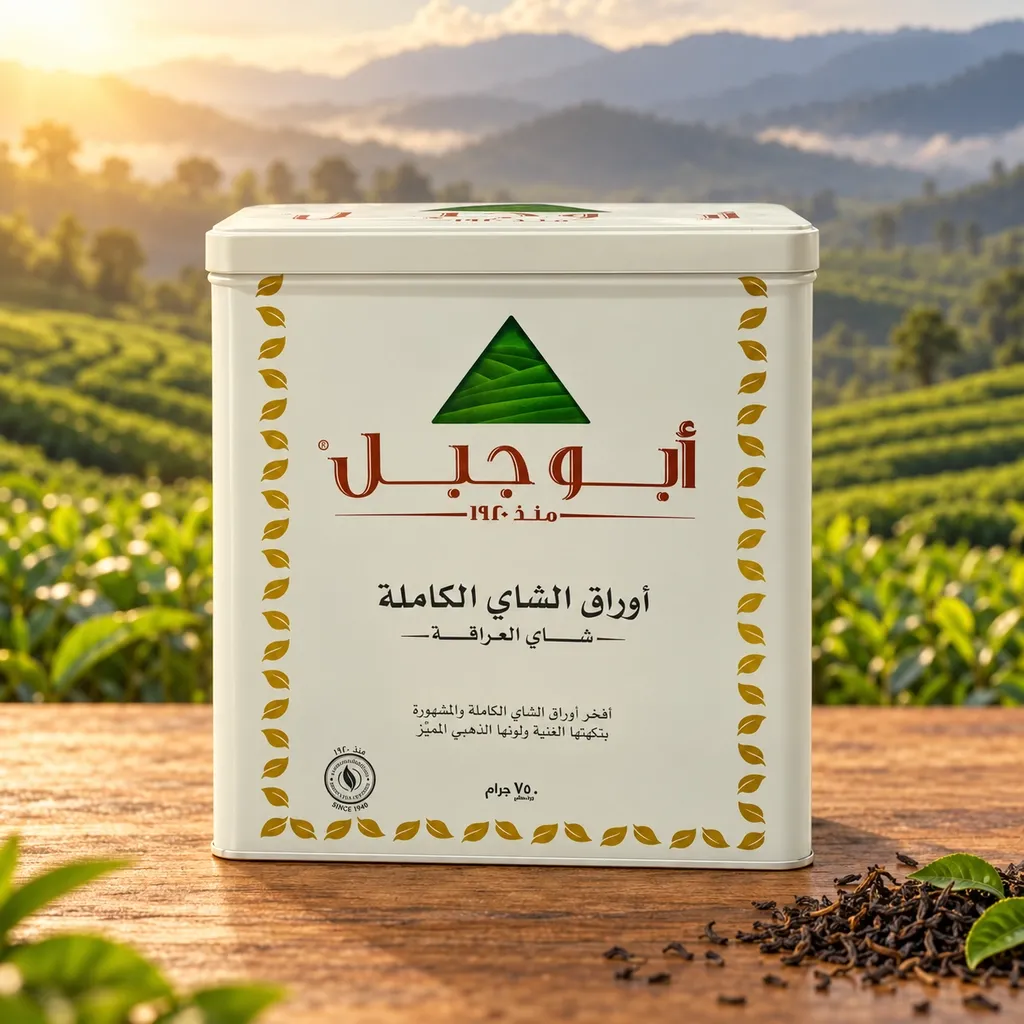 علبة شاي أبو جبل أوراق كاملة 750 جرام معدنية بيضاء