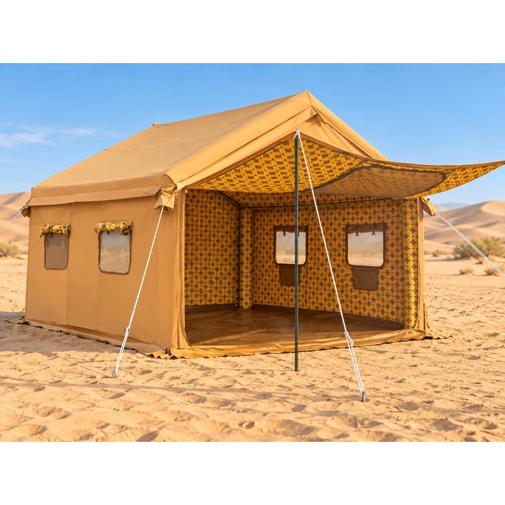 Alghafa Air Tent GAT01 inflatable cotton tent with patterned interior in the desert