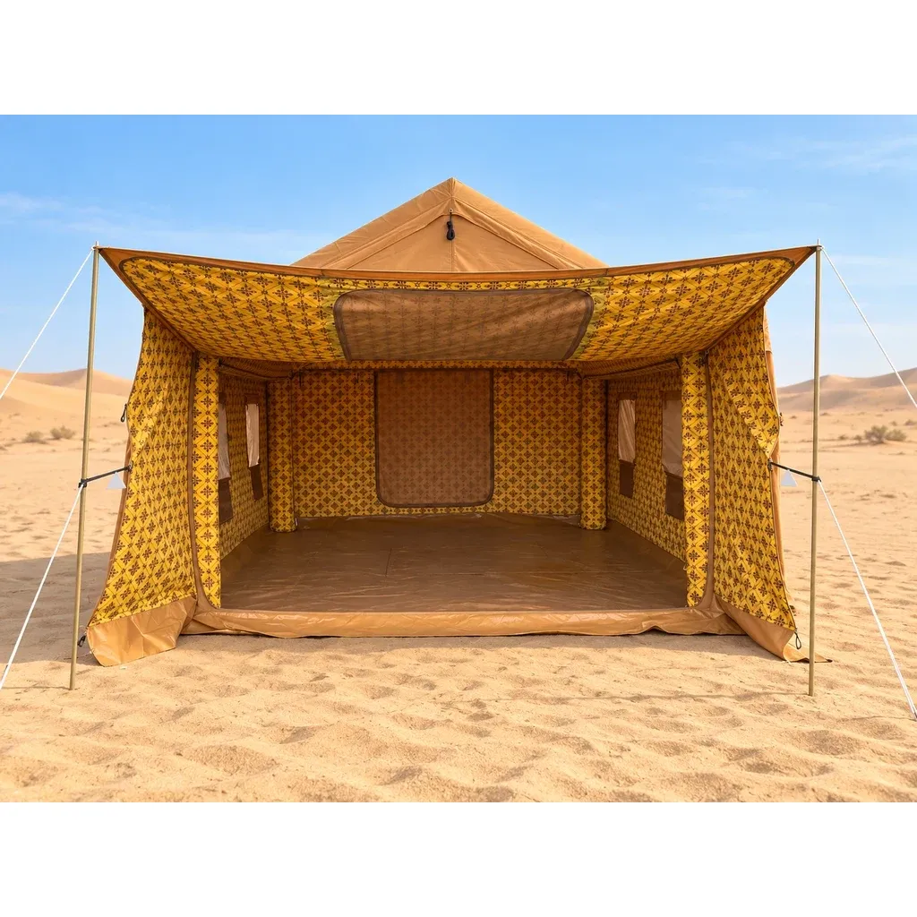 Alghafa Air Tent GAT01 inflatable cotton tent with patterned interior in the desert