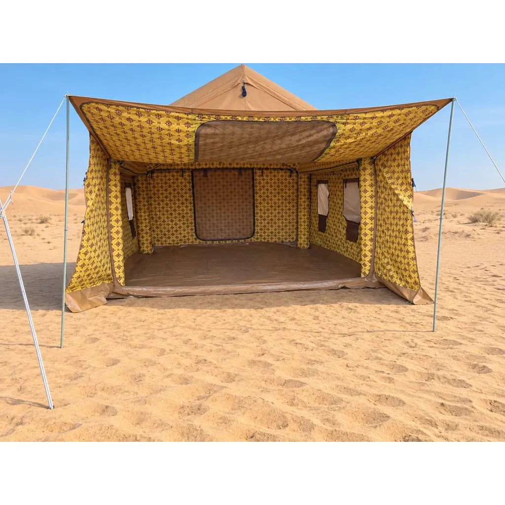 Alghafa Air Tent GAT01 inflatable cotton tent with patterned interior in the desert
