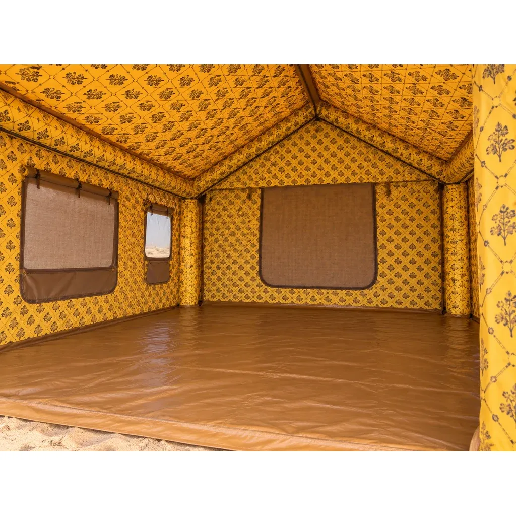 Alghafa Air Tent GAT01 inflatable cotton tent with patterned interior in the desert