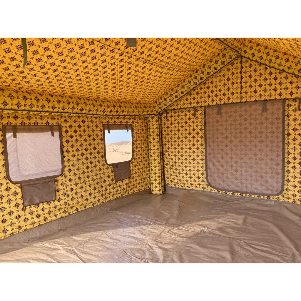 Alghafa Air Tent GAT01 inflatable cotton tent with patterned interior in the desert