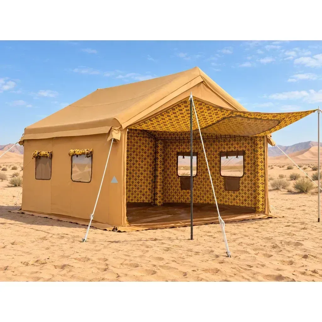 Alghafa Air Tent GAT01 inflatable cotton tent with patterned interior in the desert