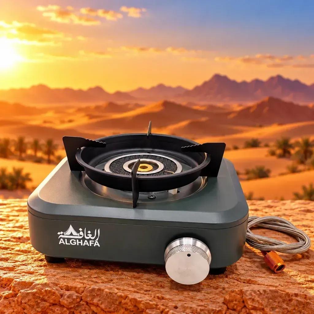 ALGHAFA Al Shabba High-Power Single Burner Gas Stove – 7000W – Portable Outdoor Camping Stove with Piezo Ignition and Adjustable Flame – GST20