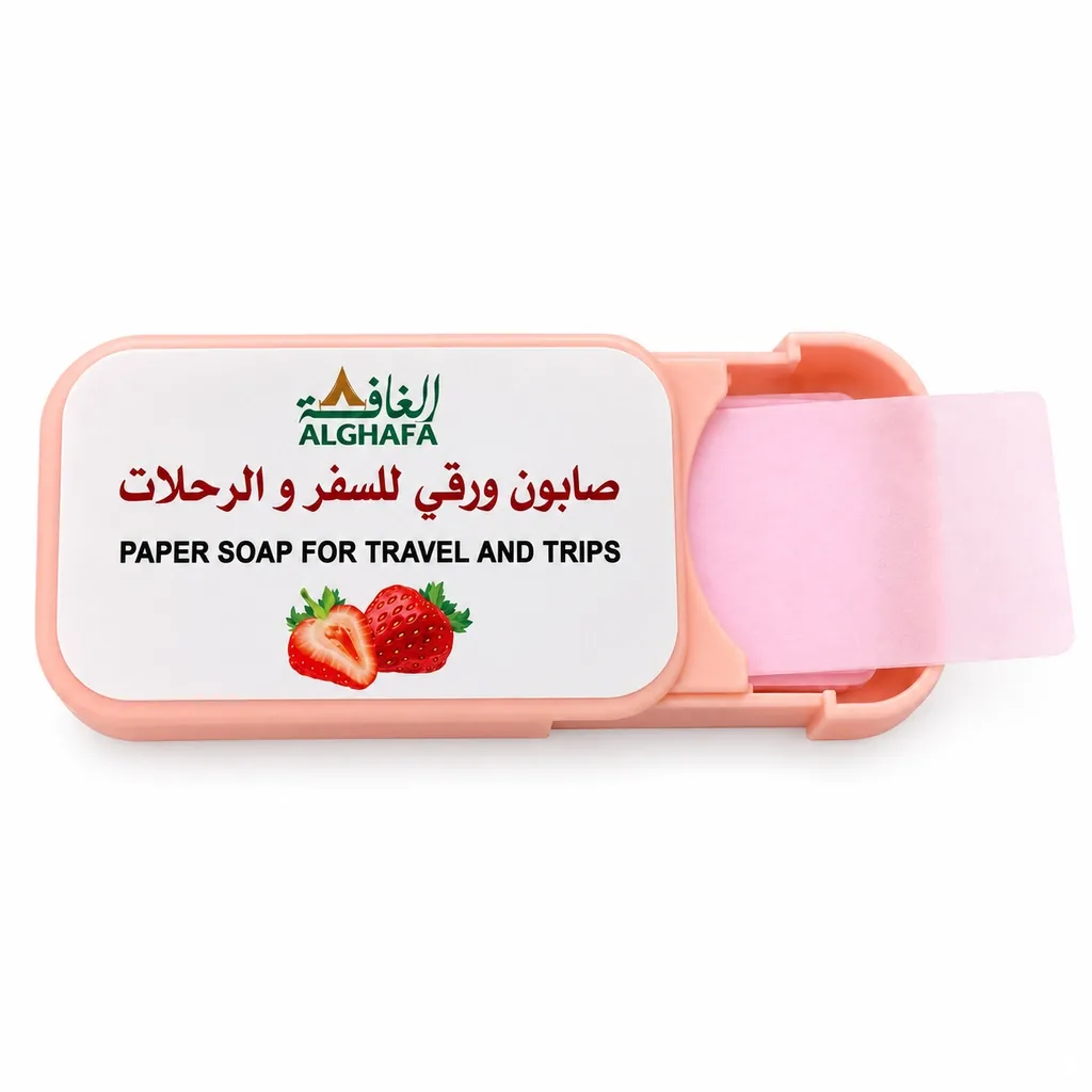 علبة صابون ورقي من الغافة بنكهة الفراولة مع أوراق الصابون
