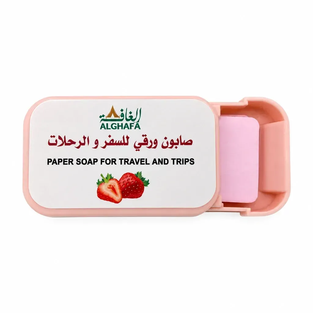 علبة صابون ورقي من الغافة بنكهة الفراولة مع أوراق الصابون