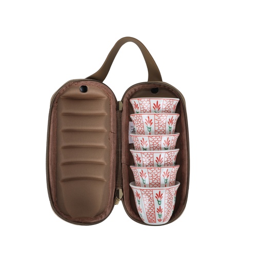 [GHB-0011W-A2] Alghafa Bag 6 Coffee Cups 80 Red Rose Pattern Wooden Mill 