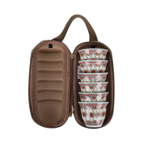 [GHB-0012W-A3] Alghafa Bag 6 Najdi Coffee Cups White 80ml Wooden 