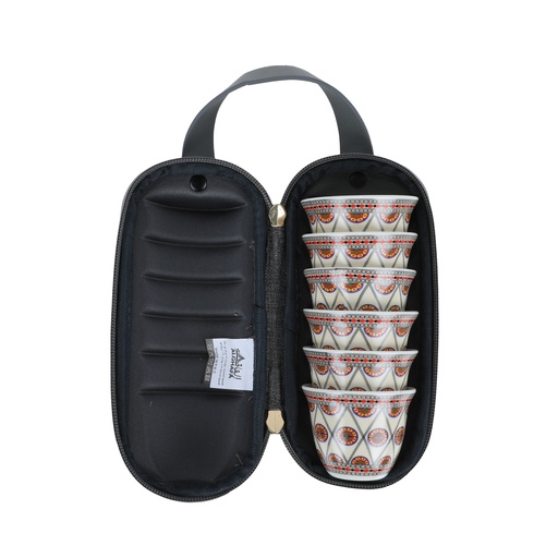 [GHB-0012G-B3] Alghafa Bag 6 coffee cups Najdi pattern white80ml gray
