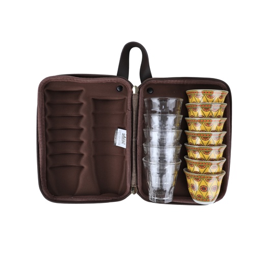 [SNB-0039W-C4]  Ghafah Bag 5 Teacups 85ml and 7 Coffee cups 80ml wooden dark/Yellow