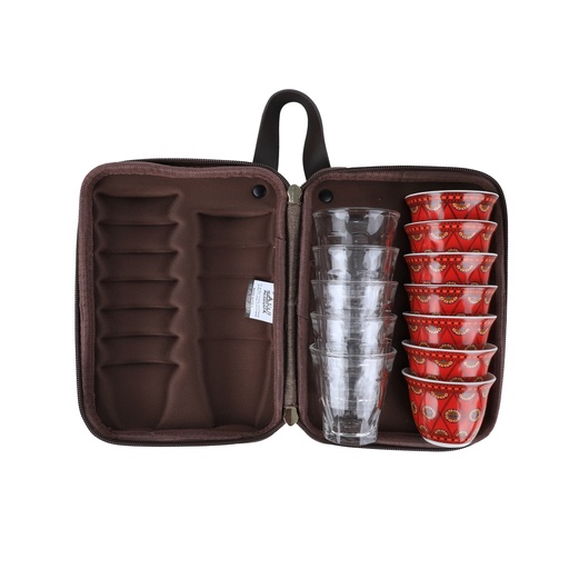 [SNB-0039W-C5]  Ghafah Bag 5 Teacups 85ml and 7 Coffee cups 80ml wooden dark/Red