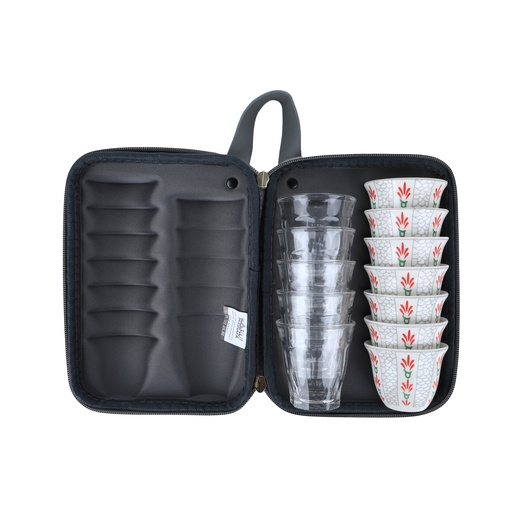 [SNB-0039W-D1] Ghafah Bag 5 Teacups 85ml and 7 Coffee cups 80ml Gray/white palm pattern