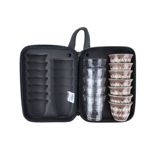 [SNB-0039W-D3] Ghafah Bag 5 Teacups 85ml and 7 Coffee cups 80ml Gray/Najdi white