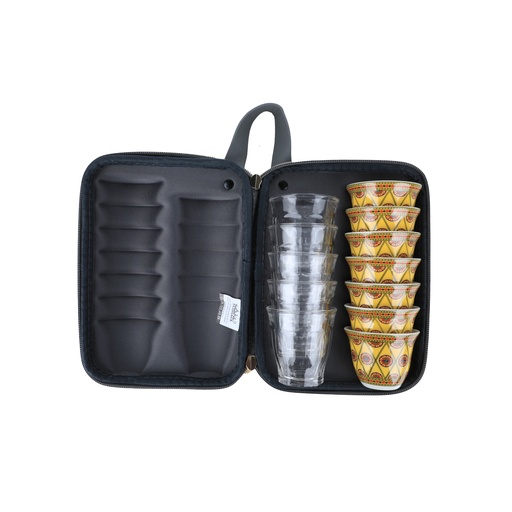 [SNB-0039W-D4] Ghafah Bag 5 Teacups 85ml and 7 Coffee cups 80ml Gray/yellow