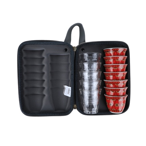 [SNB-0039W-D5] Ghafah Bag 5 Teacups 85ml and 7 Coffee cups 80ml Gray/Red 